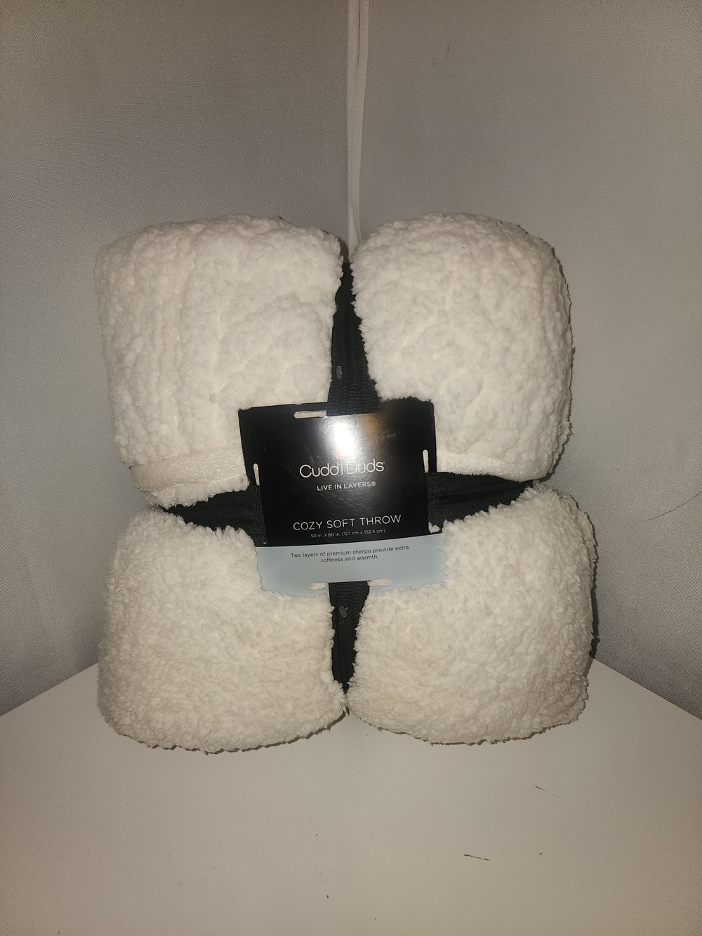 Cuddl Duds Sherpa Throw Blanket - White with Black Trim
